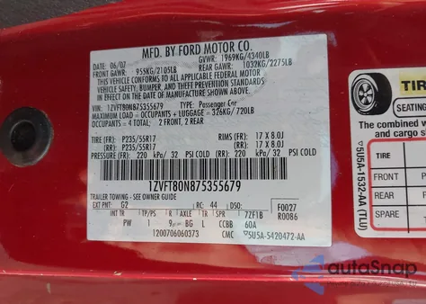 2007 Ford Mustang V6 Deluxe/V6 Premium z USA, uszkodzony, nr VIN 1ZVFT80N875355679